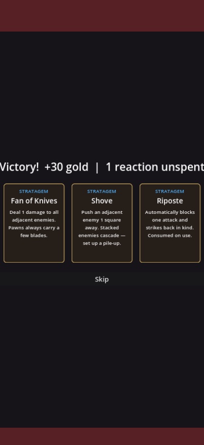 If You Come for the King victory screen with gold and reward choices
