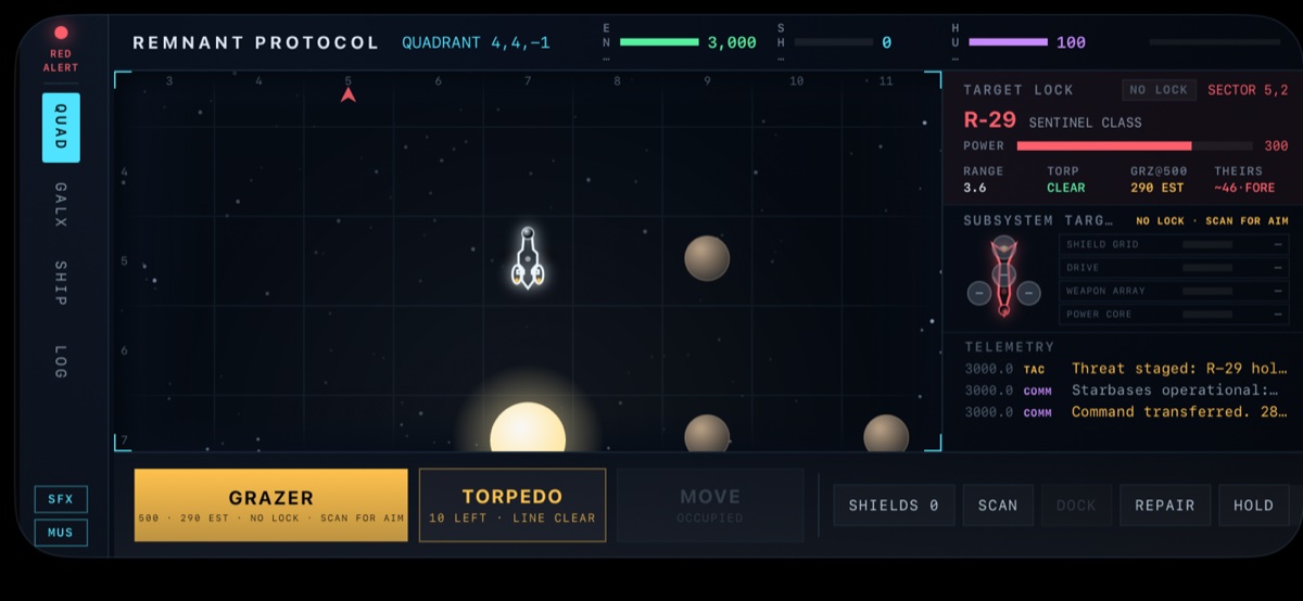 Remnant Protocol combat screen with the target panel open