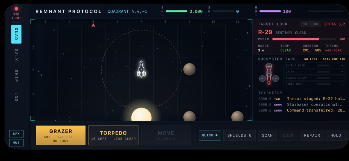 Remnant Protocol sector view showing scan strength by distance